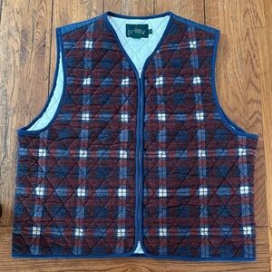 Vintage J. Crew Men's Plaid Quilted Vest - Red and Navy